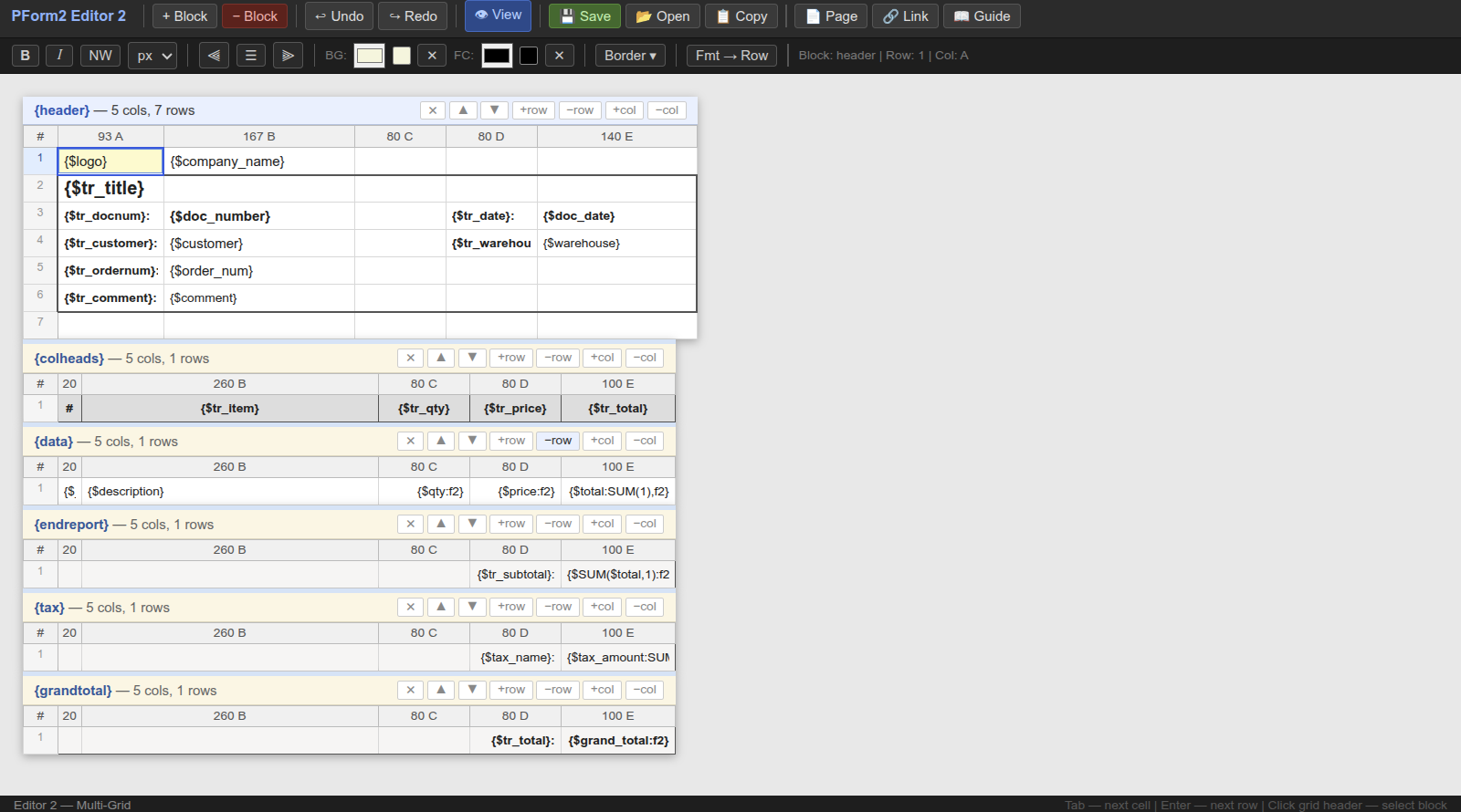 Editor2: a simple sale receipt template with tax and grand total